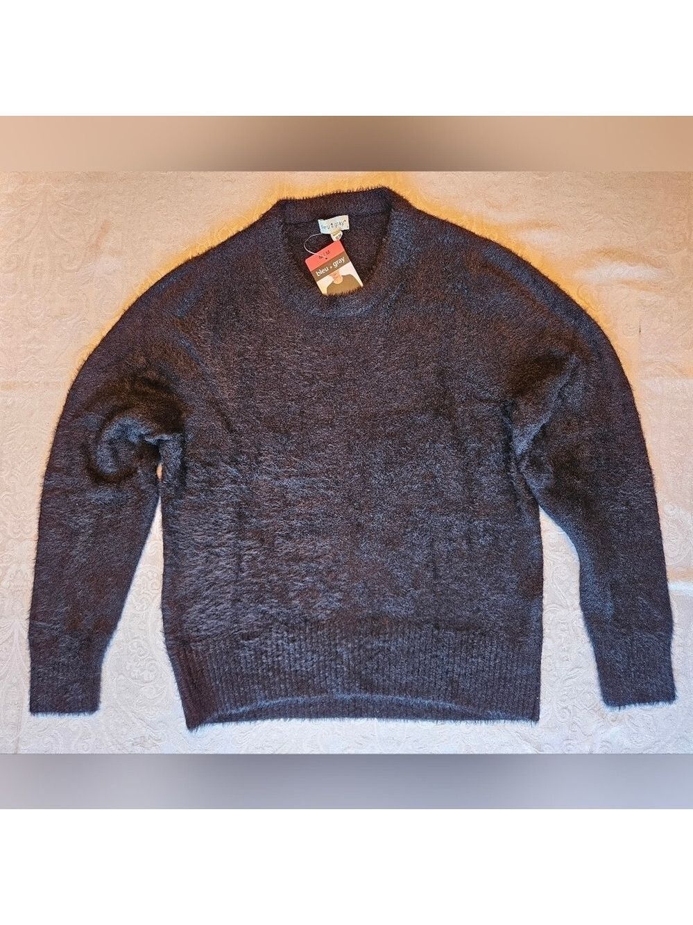 Bleu Gray Brand Fuzzy Eyelash Knit Black Women's Sweater, Medium, NWT